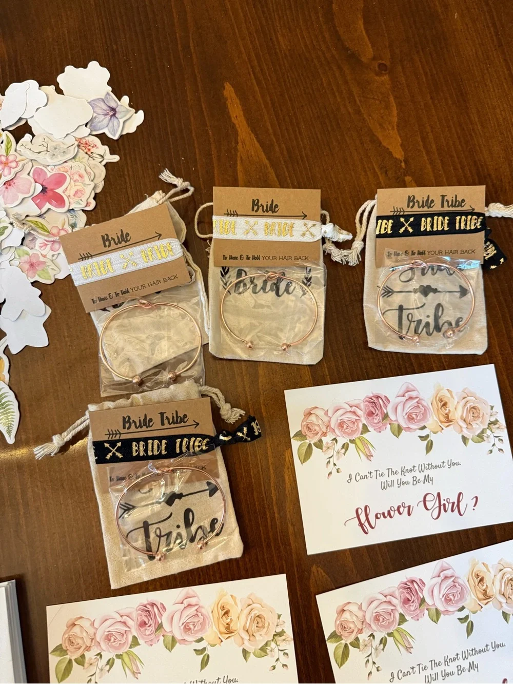Bride Tribe Bridal Party Proposal Cards and Favor Bags - Pink Floral